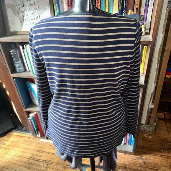 Boden navy & metallic gold striped striped knit classic M top - Picture 2 of 3